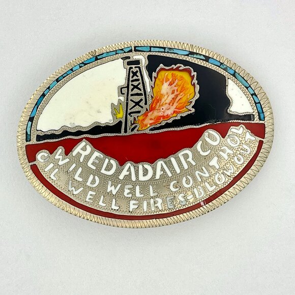 VTG Red Adair Co. Belt Buckle Oil Well Control Firefighter Western Red White - Picture 4 of 14